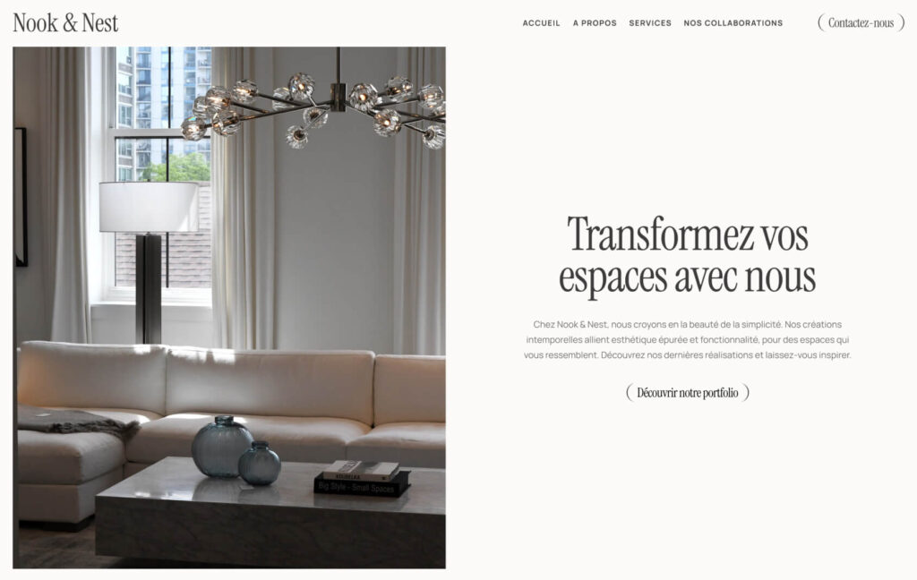 Nook and Nest template landing page for architects and interior designers made by Eazyclick 